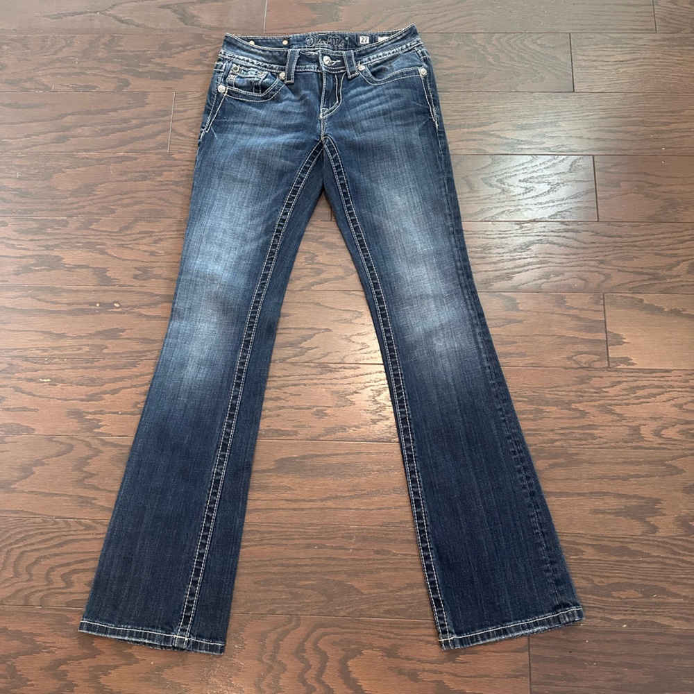 Miss Me Embellished Boot Cut Low Rise Jeans 27 x 34 Inseam - Picture 2 of 10